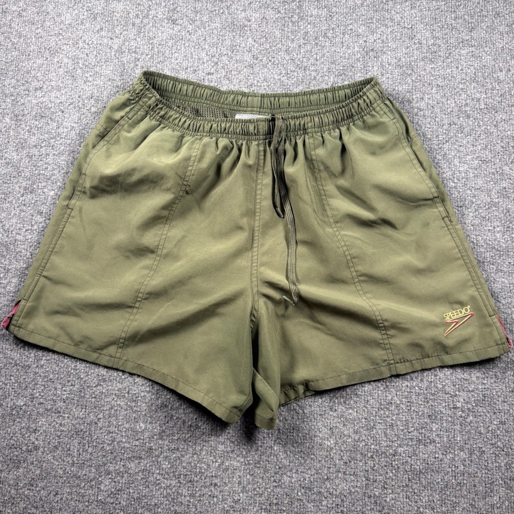 Vintage Speedo Swim Trunks Mens Small 28" Green Mesh Lined Pockets Shorts